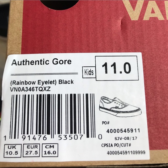 VANS Authentic Gore Rainbow🌈Eyelet Black Kid’s - Picture 7 of 7